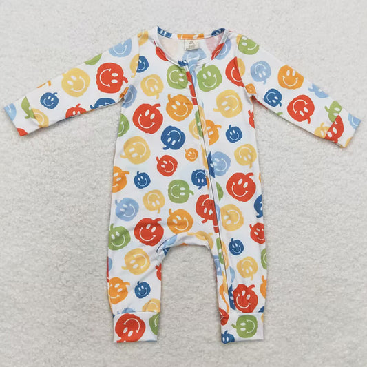 Baby Infant Boys Rompers Halloween Pumpkin Zip Bamboo Long Sleeve Rompers LR1094