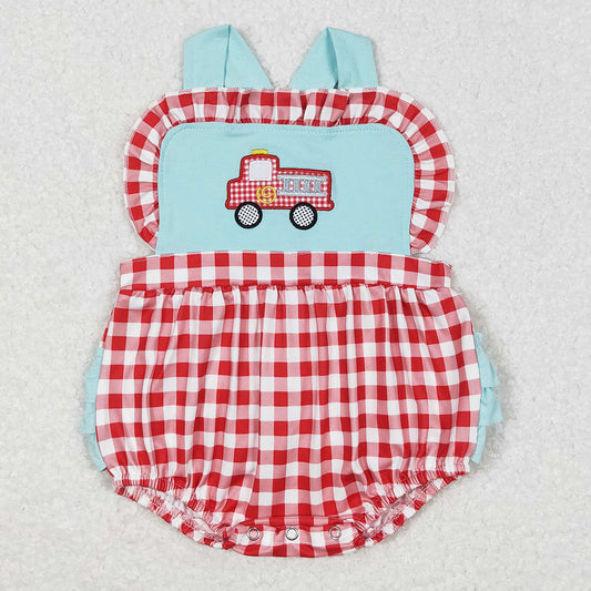 Infant Baby Girls Rompers Fire Truck Checkered Rompers SR0958