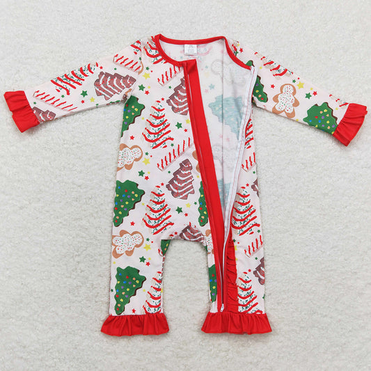 Baby Infant Girls Rompers Christmas Tree Cake Long Sleeve Sibling Zip Rompers LR1149