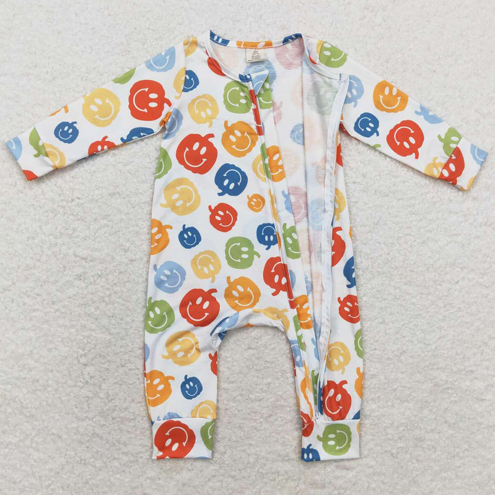 Baby Infant Boys Rompers Halloween Pumpkin Zip Bamboo Long Sleeve Rompers LR1094