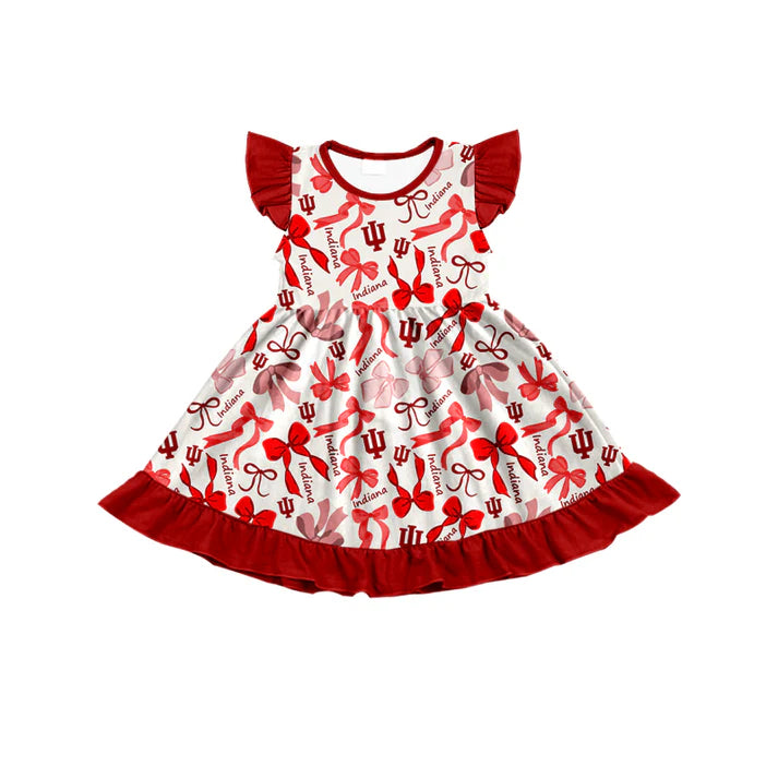 Preorder (moq 5) flutter sleeves I red bows girls team dress 8.22