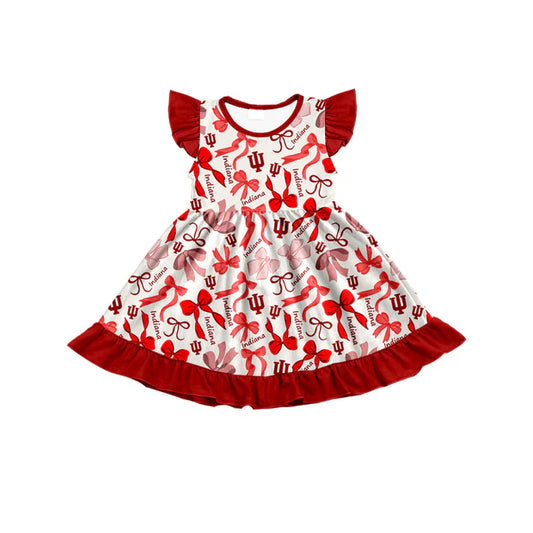 Preorder (moq 5) flutter sleeves I red bows girls team dress 8.22