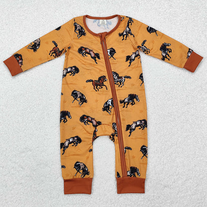 Baby Infant Boys Rompers Western Horse Zip Bamboo Rompers LR1857
