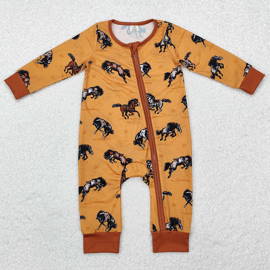 Baby Infant Boys Rompers Western Horse Zip Bamboo Rompers LR1857