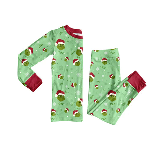 Preorder(moq 5) Baby Kids Christmas Green Face Top Pants Lounge Wear Pajamas Sets 8.8
