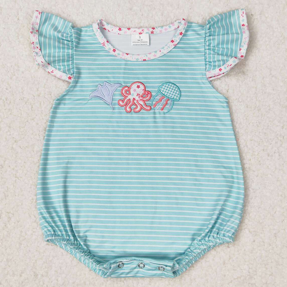 Baby Girls Romper Blue Stripes Octopus Flutter Sleeve Rompers SR1267