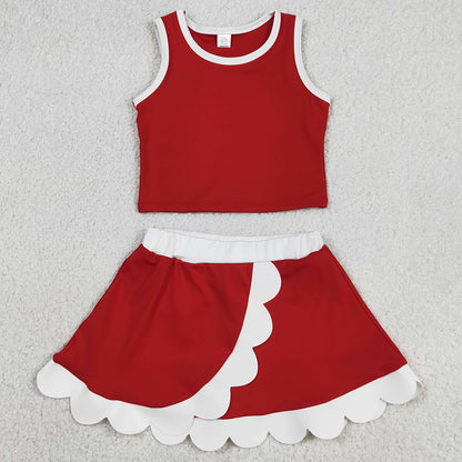 Sibling Baby Girls Sleeveless Vests Top Scallop Skirt Short Yoga Active Clothes Sets