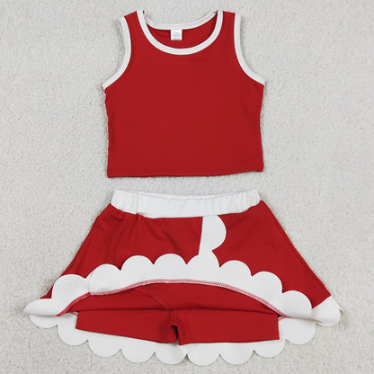 Sibling Baby Girls Sleeveless Vests Top Scallop Skirt Short Yoga Active Clothes Sets