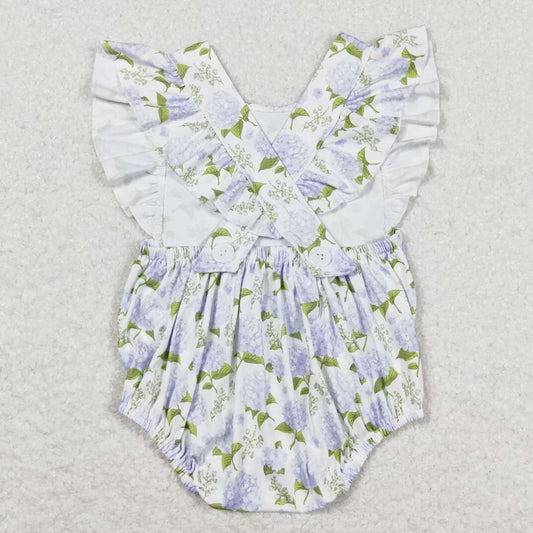 Baby Infant Girls Romper Blue Flowers Ruffle Rompers SR1484