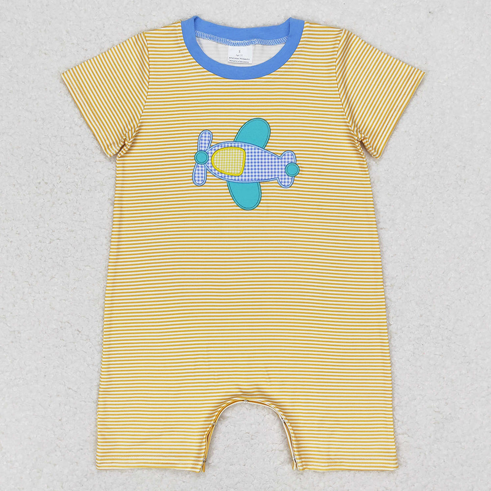 Baby Boys Rompers Mustard Stripes Plane Short Sleeve Rompers SR1264