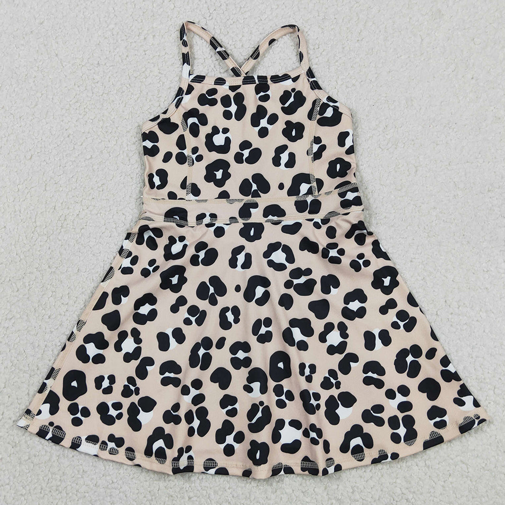 Baby Girls Dress Strap Leopard Shorts Yoga Active Knee Length Dresses GSD2650