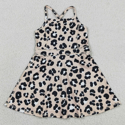 Baby Girls Dress Strap Leopard Shorts Yoga Active Knee Length Dresses GSD2650