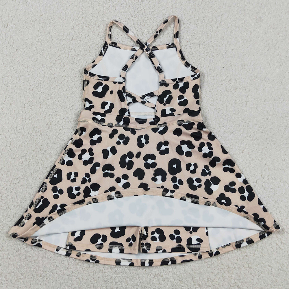 Baby Girls Dress Strap Leopard Shorts Yoga Active Knee Length Dresses GSD2650