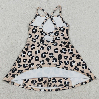 Baby Girls Dress Strap Leopard Shorts Yoga Active Knee Length Dresses GSD2650
