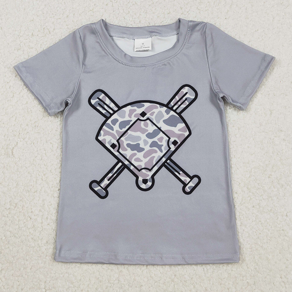 Baby Boys T-shirts Light Grey Camo Baseballs Short Sleeve Team T-shirts Top BT1421 11.21