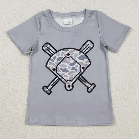 Baby Boys T-shirts Light Grey Camo Baseballs Short Sleeve Team T-shirts Top BT1421 11.21