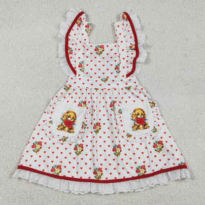 Baby Girls Dress Hearts Dogs Flowers Valentines Pockets Knee length Dresses GSD2963 12.23