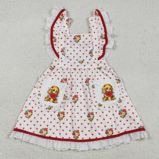 Baby Girls Dress Hearts Dogs Flowers Valentines Pockets Knee length Dresses GSD2963 12.23