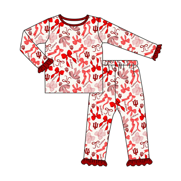 Preorder MOQ 5 Long sleeves I red bow kids girls team pajamas 8.25