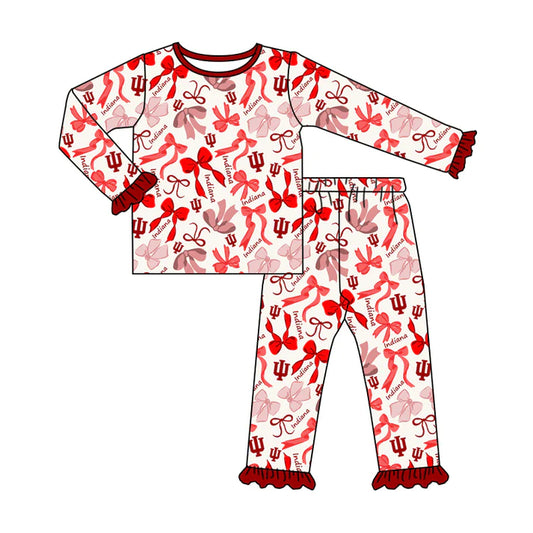 Preorder MOQ 5 Long sleeves I red bow kids girls team pajamas 8.25