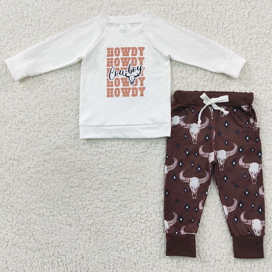 Fashion Boys Clothes Howdy Cow Print Boutique Kids Outfits BLP0249