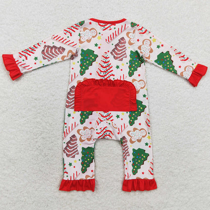 Baby Infant Girls Rompers Christmas Tree Cake Long Sleeve Sibling Zip Rompers LR1149