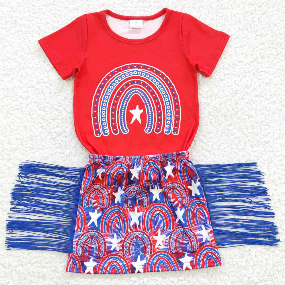 Baby Girls Clothes Rainbow 4th Of July Tassel Skirts Sets GSD0338