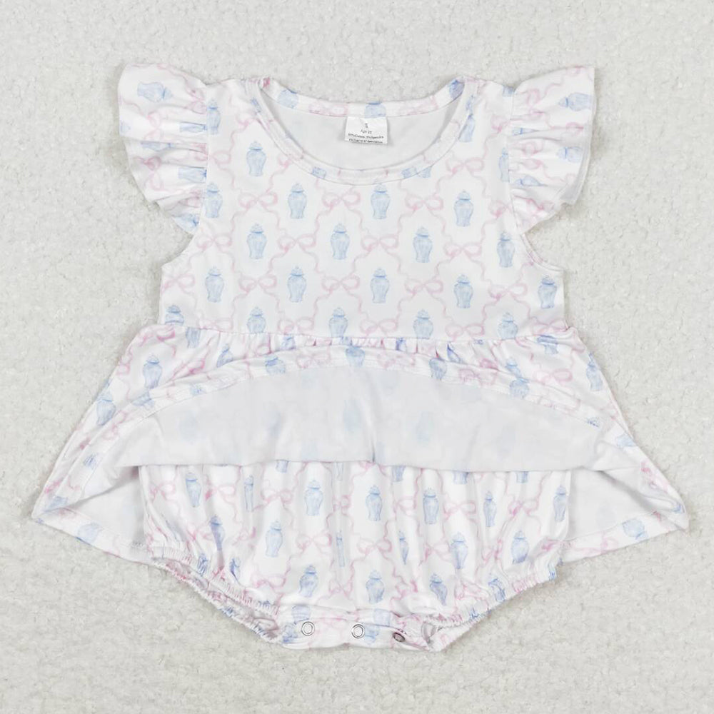 Infant  Baby Girls Rompers Flutter Bows Pink Summer Rompers SR1217