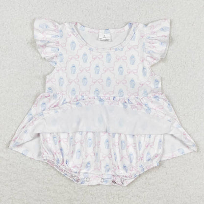 Infant  Baby Girls Rompers Flutter Bows Pink Summer Rompers SR1217