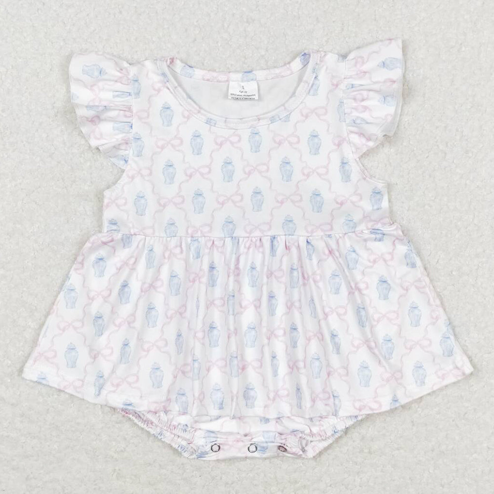 Infant  Baby Girls Rompers Flutter Bows Pink Summer Rompers SR1217