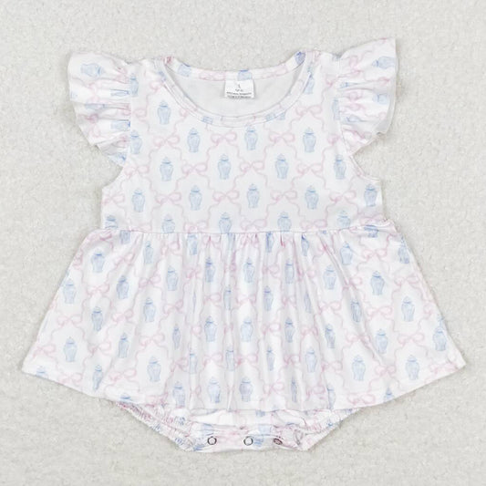 Infant  Baby Girls Rompers Flutter Bows Pink Summer Rompers SR1217