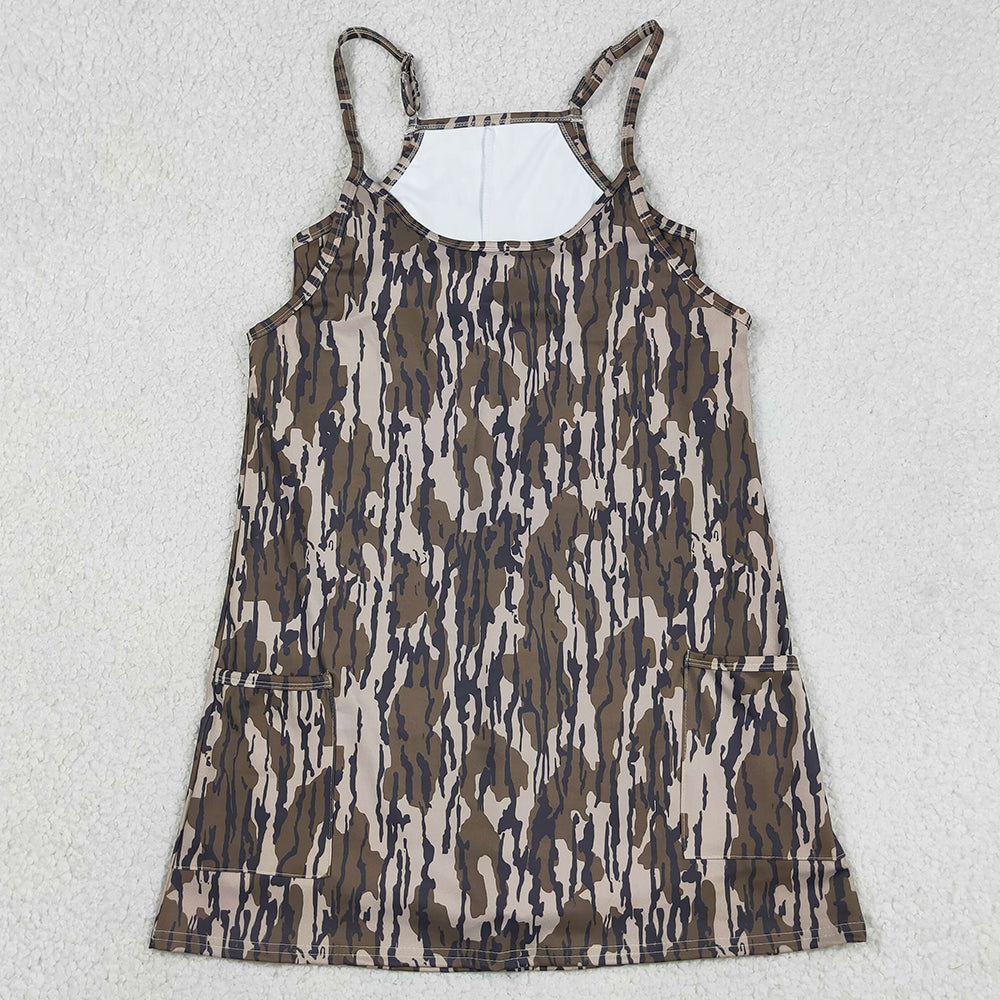 Adult Women Dress Strap Southern Wood Camo Yoga Active Pockets Shorts Dresses GSD2744