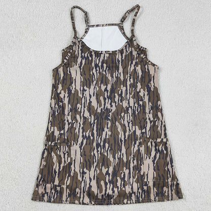 Adult Women Dress Strap Southern Wood Camo Yoga Active Pockets Shorts Dresses GSD2744