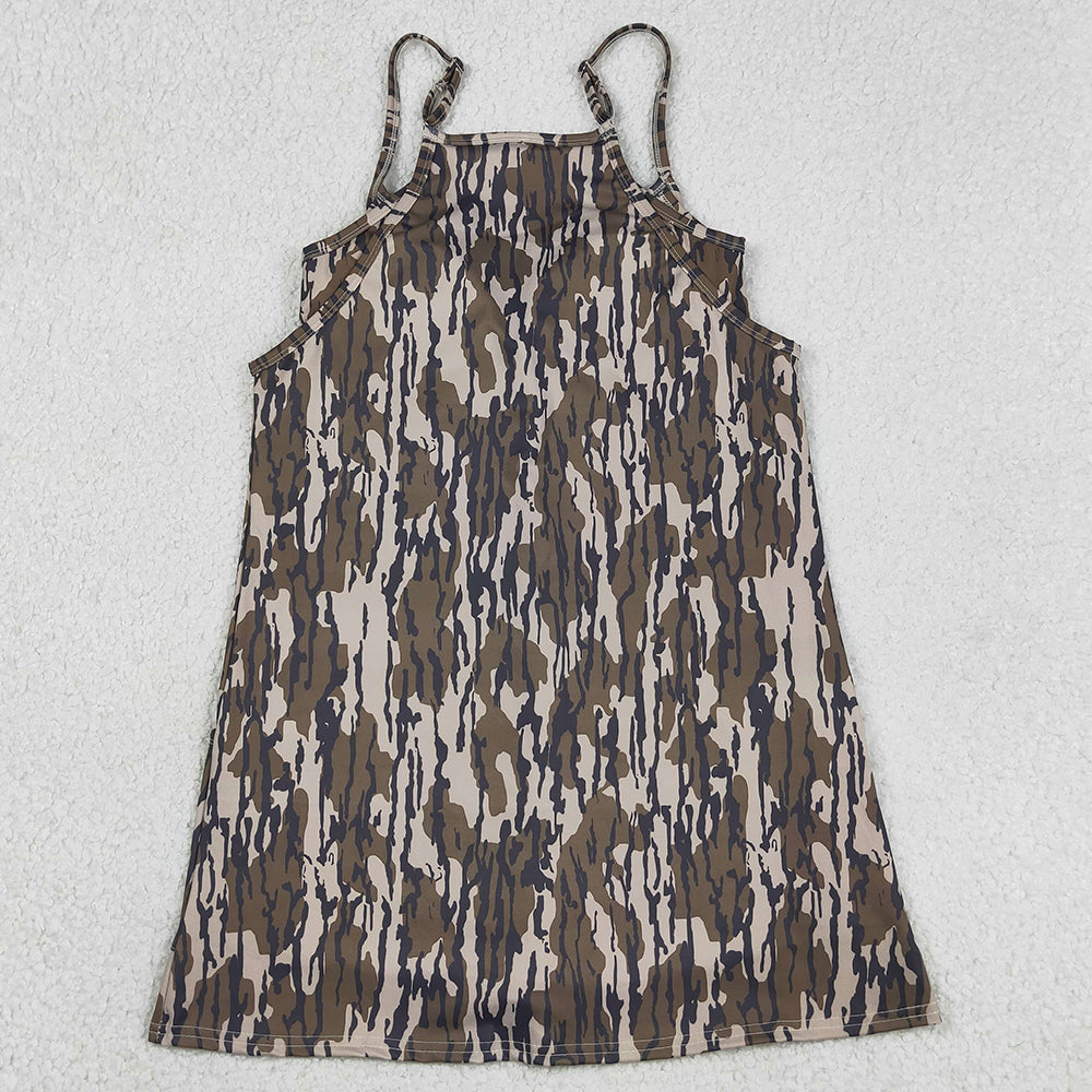 Adult Women Dress Strap Southern Wood Camo Yoga Active Pockets Shorts Dresses GSD2744