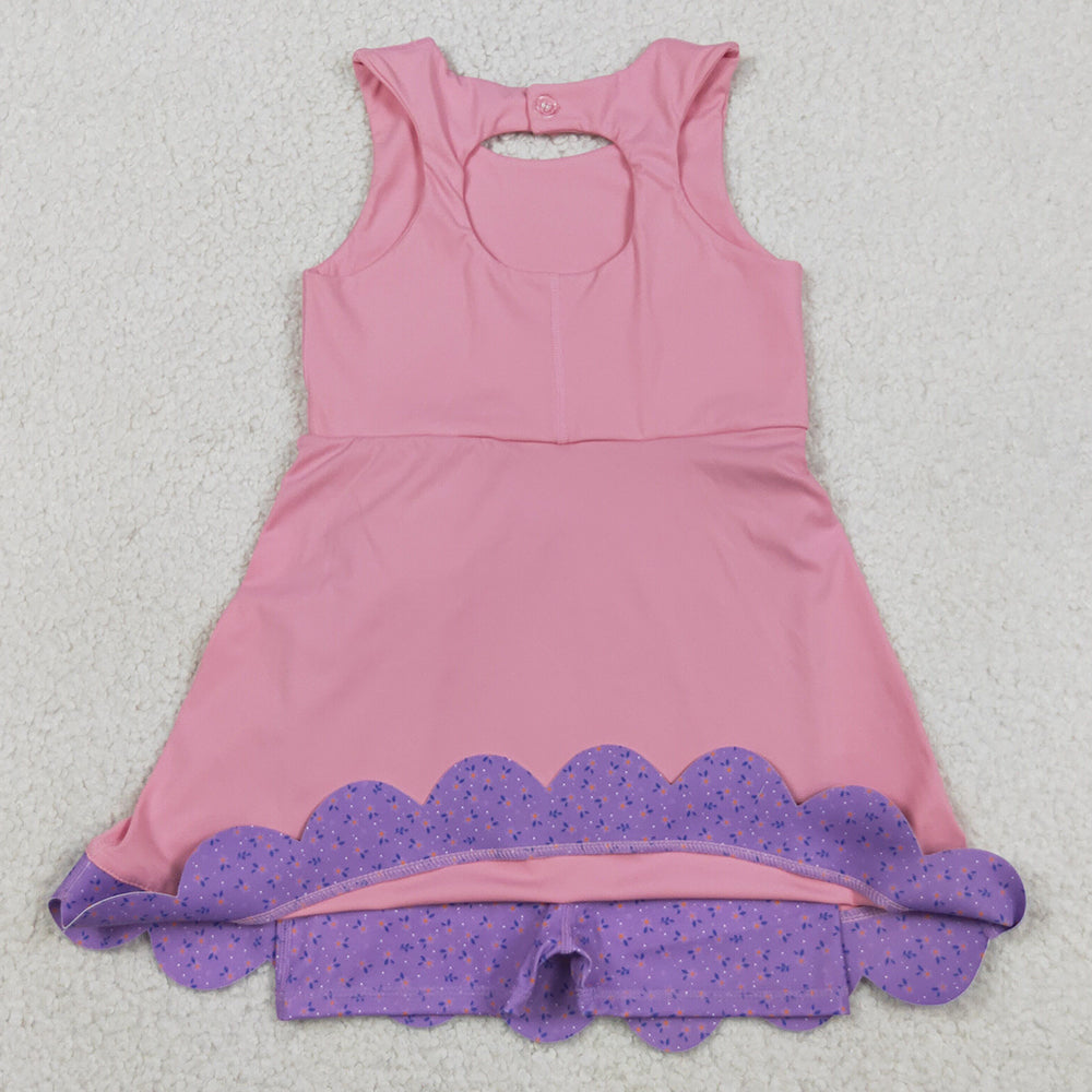 Baby Girls Dress Pink Purple Sleeveless Yoga Active Scallop Bows Shorts Knee Length Dresses GSD3028