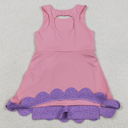 Baby Girls Dress Pink Purple Sleeveless Yoga Active Scallop Bows Shorts Knee Length Dresses GSD3028