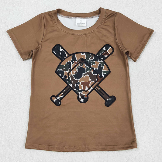 Baby Boys T-shirts Dark Brown Camo Baseballs Short Sleeve Team T-shirts Top BT1420 11.21