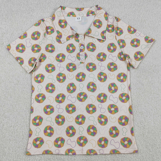 Adult Men T-shirts Mardi Gras Donuts Plaid Button Polo Shirts Top BT1453 12.2