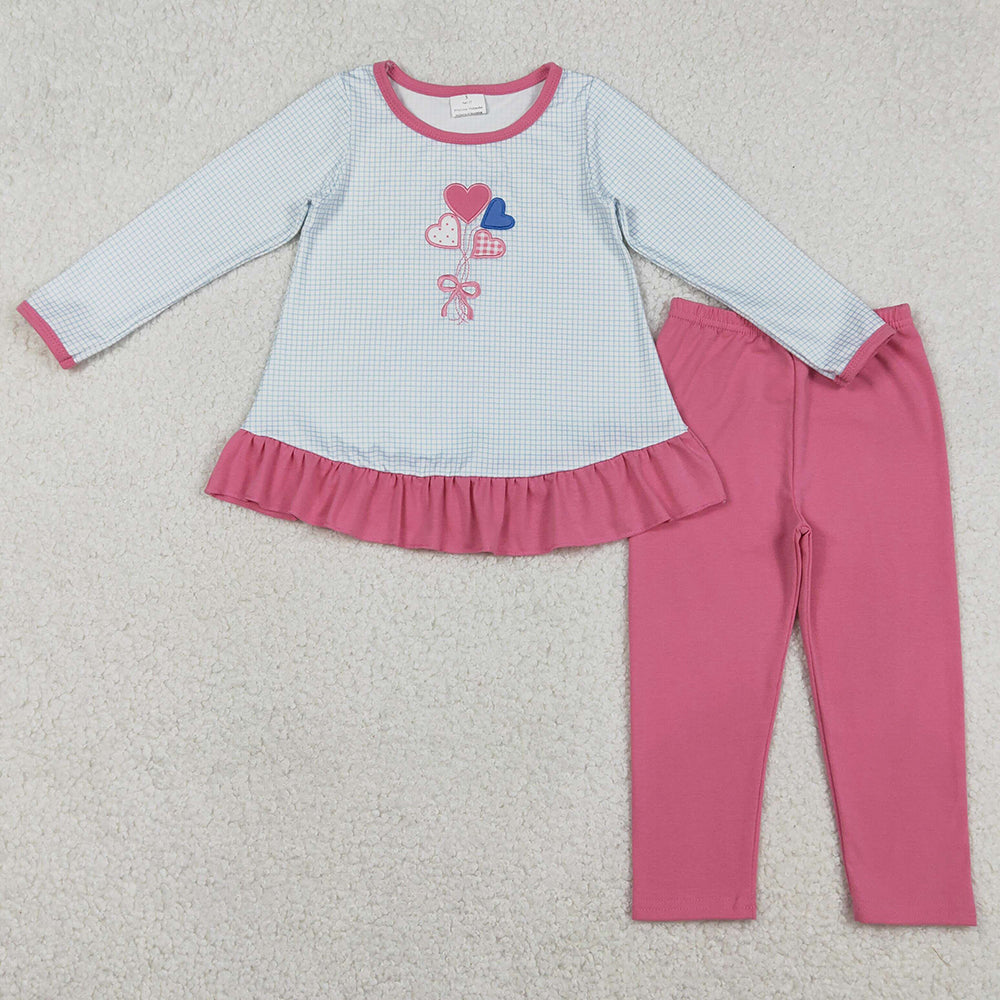 Baby Girls Clothes Embroidery Bows Hearts Stripe Ruffle Tunic Leggings Valentines Clothes Sets GLP2929 12.23