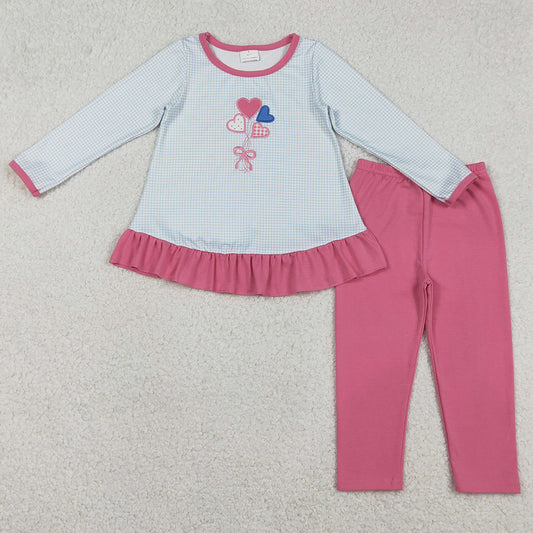Baby Girls Clothes Embroidery Bows Hearts Stripe Ruffle Tunic Leggings Valentines Clothes Sets GLP2929 12.23