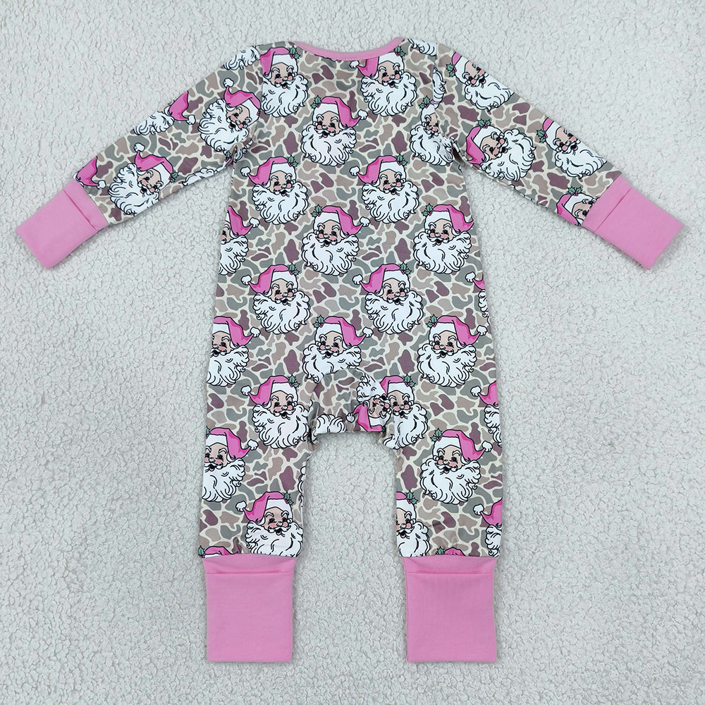Baby Girls Rompers Khaki Camo Santa Christmas Two Way Ruffle Zip Convertible Rompers LR3305