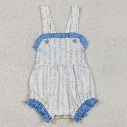 Baby Infant Girls Rompers Blue Ruffle Leaves Straps Rompers SR1478 3.1