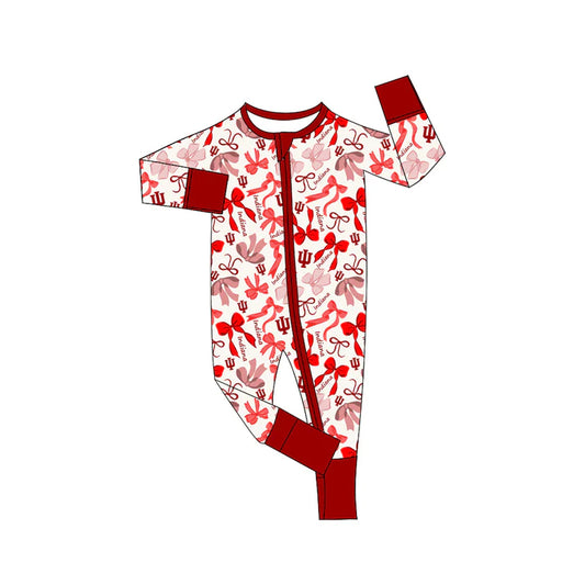 Preorder(moq 5)long sleeves I red bows baby team zip romper 8.22