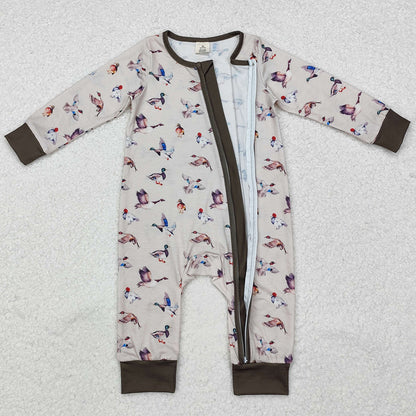 Baby Infant Boys Rompers Grey Fall Ducks Bamboo Hunting Zip Rompers LR1880