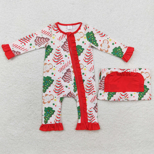 Baby Infant Girls Rompers Christmas Tree Cake Long Sleeve Sibling Zip Rompers LR1149