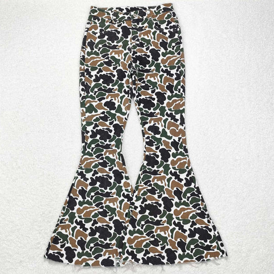 Adult Women Jeans Pants Brown Camo Denim Bell Pants Jeans P0583