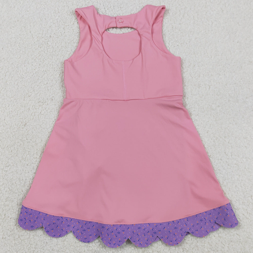 Baby Girls Dress Pink Purple Sleeveless Yoga Active Scallop Bows Shorts Knee Length Dresses GSD3028