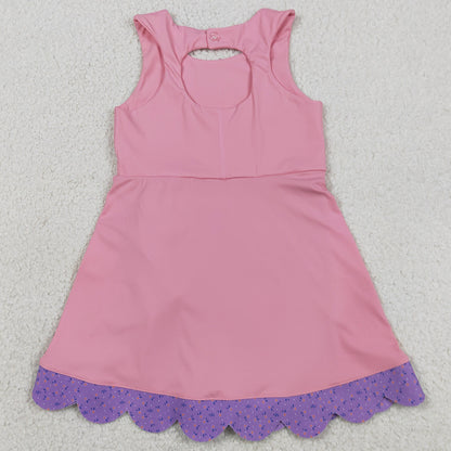 Baby Girls Dress Pink Purple Sleeveless Yoga Active Scallop Bows Shorts Knee Length Dresses GSD3028