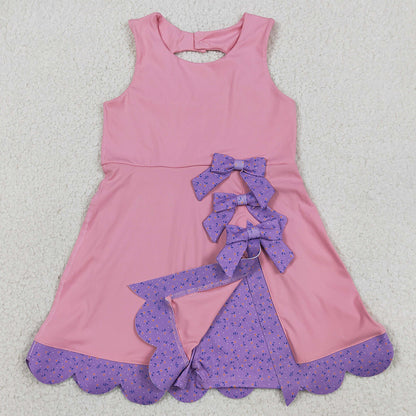Baby Girls Dress Pink Purple Sleeveless Yoga Active Scallop Bows Shorts Knee Length Dresses GSD3028