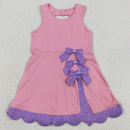 Baby Girls Dress Pink Purple Sleeveless Yoga Active Scallop Bows Shorts Knee Length Dresses GSD3028